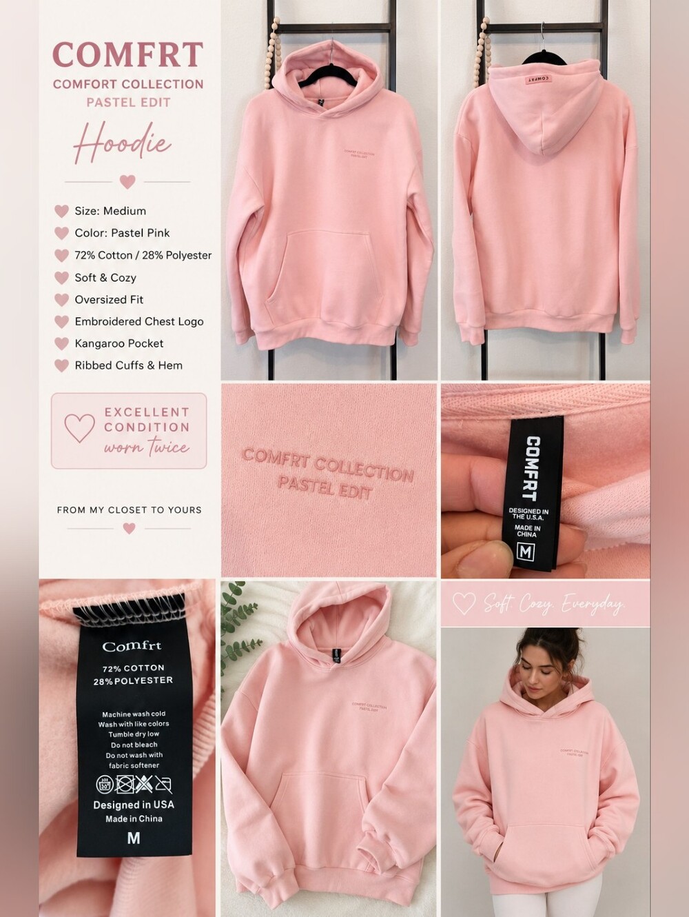 COMFRT Comfort Collection Pastel Edit Hoodie – Pink – Size M